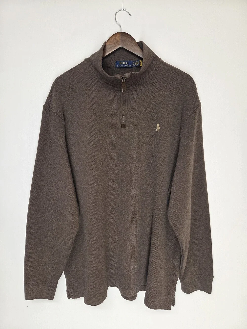 Polo Ralph Lauren Mens XXL Brown Quarter Zip Sweater Pony Logo